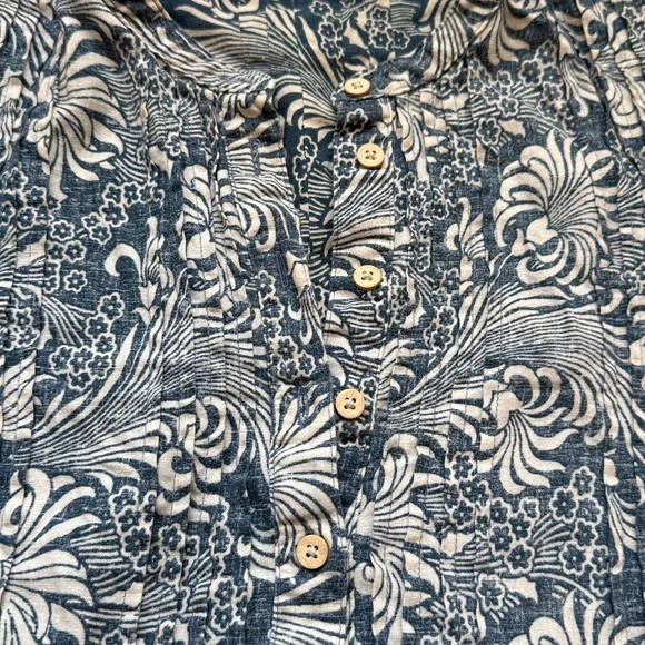 Faherty Gemina Pintuck Short Sleeve Linen Blend Shirt Dress In Blue Stripe Sz M - Picture 8 of 10